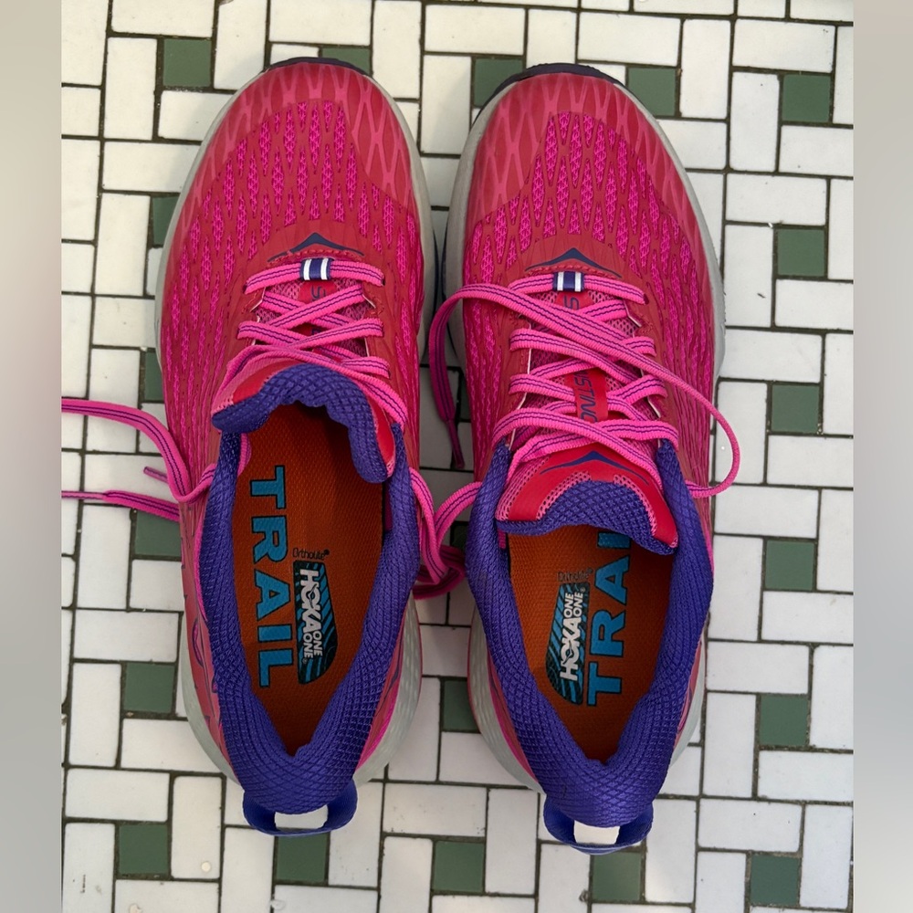 Pink Hoka Trail shoes - Picture 2 of 4